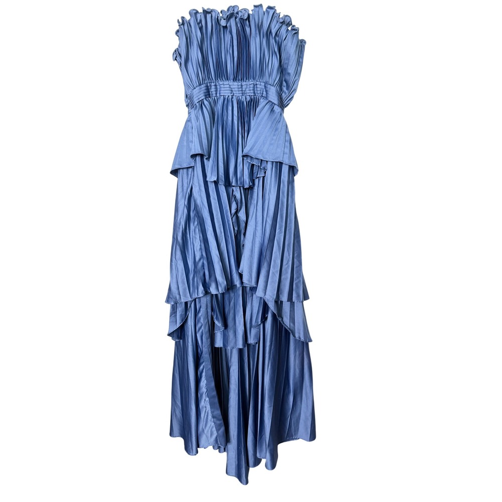 Amur Janey Gown Blue Strapless Pleated Ruffle High-Low Maxi Dress 0 - Picture 3 of 12